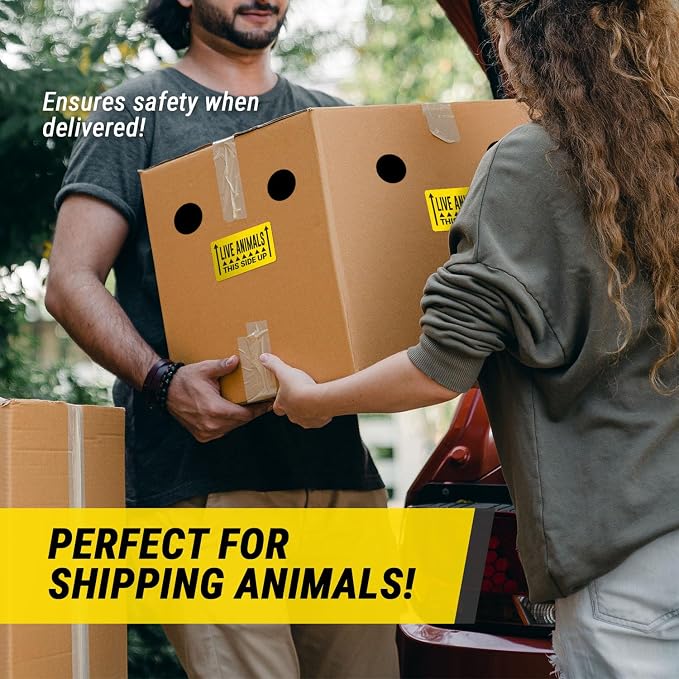 Live Animal Stickers, Yellow, 3 x 2 Inch, 300 Labels | This Side UP Messaging, Animal Care Stickers, Shipping & Handling Instructions, Warning / Caution Supplies