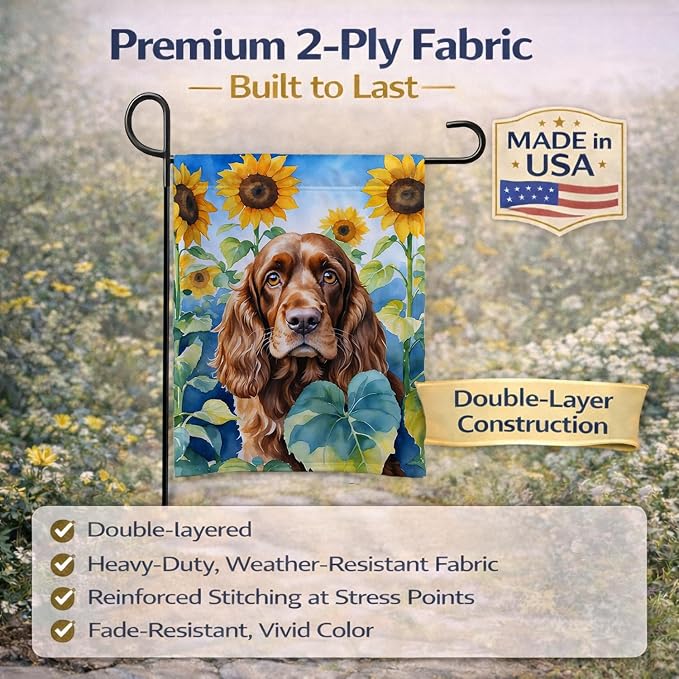 Caroline's Treasures DAC6073GF English Cocker Spaniel in Sunflowers Garden Flag Mailbox Flag Decorative Yard Flag Banner Outside Patio Artwork Yard Flower Beds, Garden Size, Multicolor