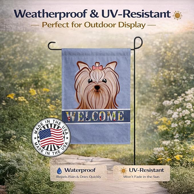 Caroline's Treasures BB1390GF Yorkie Yorkishire Terrier Welcome Garden Flag, Blue Mailbox Flag Decorative Yard Flag Banner Outside Patio Artwork Yard Flower Beds, Garden Size, Multicolor