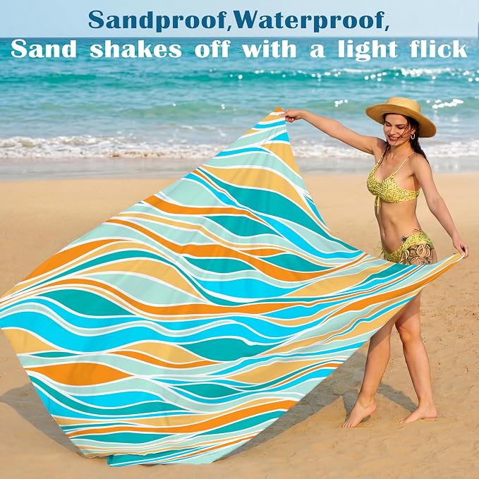 Famstar Beach Blanket Oversized Extra Large 78"X81"/10'X9',Waterproof Sandproof Beach Blanket 2-8 Adults Lightweight Durable for Travel Camping Hiking Picnic
