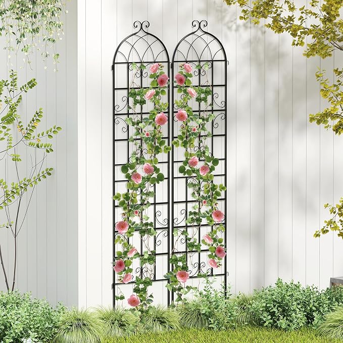 Giantex 2 Packs 86"x20" Metal Garden Trellis for Outdoor Climbing Plants, Heavy-Duty Plant Support for Vine Rose Vegetable Flower, Rustproof Black Metal Coating Patio Trellis Arch Decorative Fence