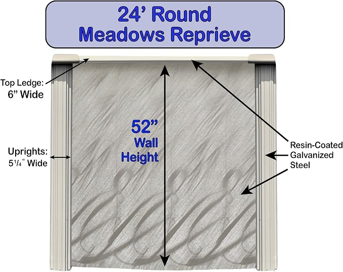 Lake Effect Pools 'Meadows Reprieve' 24' Round Above Ground Swimming Pool | 52" Inch Height | Resin Protected Steel Sided Walls | a Boulder Swirl Overlap Pool Liner and Widemouth Skimmer