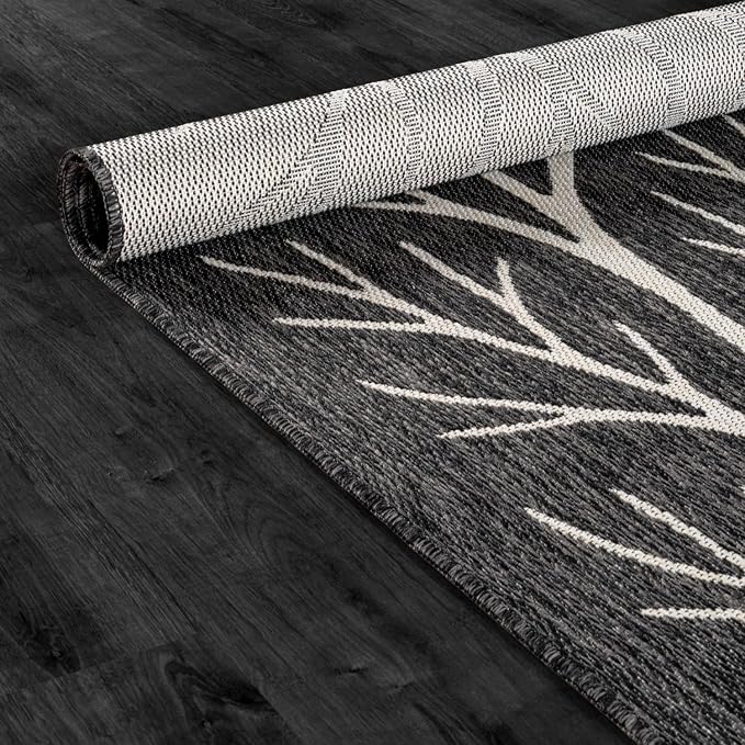 Washable Indoor Outdoor Rug 10x14 Modern Area Rugs Branch Pattern Non Shedding Waterproof Easy Clean Patio Deck Porch Living Room Bedroom Garden RV (10 X 14 Dark Gray)