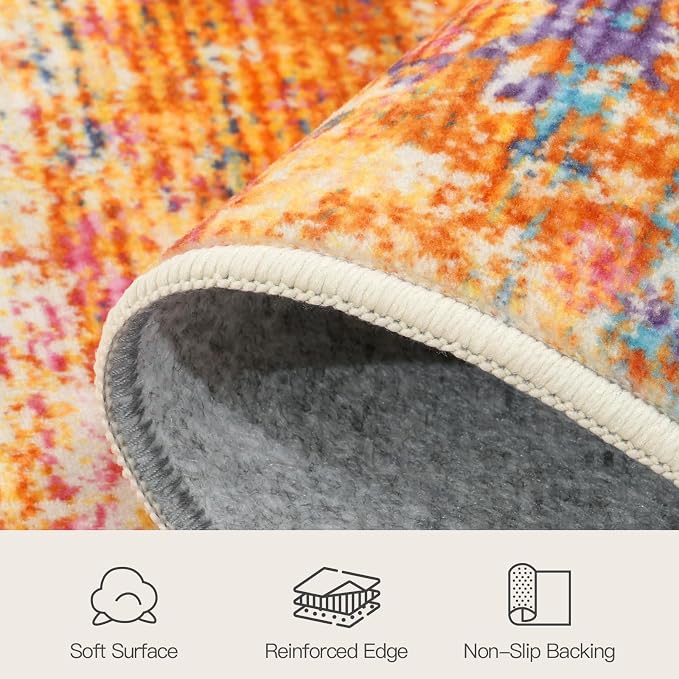 9x12 Area Rug for Living Room, Abstract Washable Large Rugs, Multicolor | Neutral Modern Carpet for Bedroom, Dining Room, Home Office Nursery Indoor, Stain Resistant, Low Pile, Non-Shedding Rug