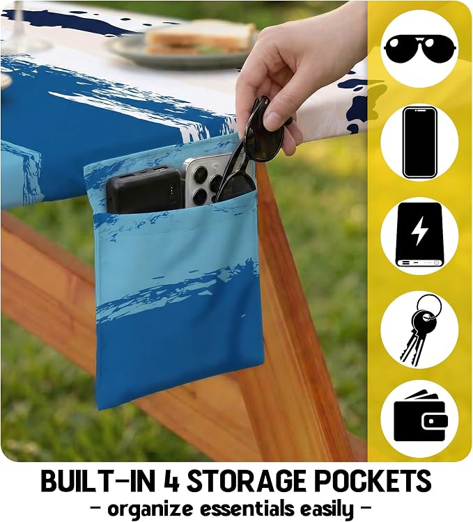 Picnic Table Cover with Bench Covers Waterproof Fitted Table Cloth Tablecover Camp Camper Camping Essentials Outdoor Summer Beach River Water Motorhome Trailer Road Trip Tent Rv Car Travel Activities
