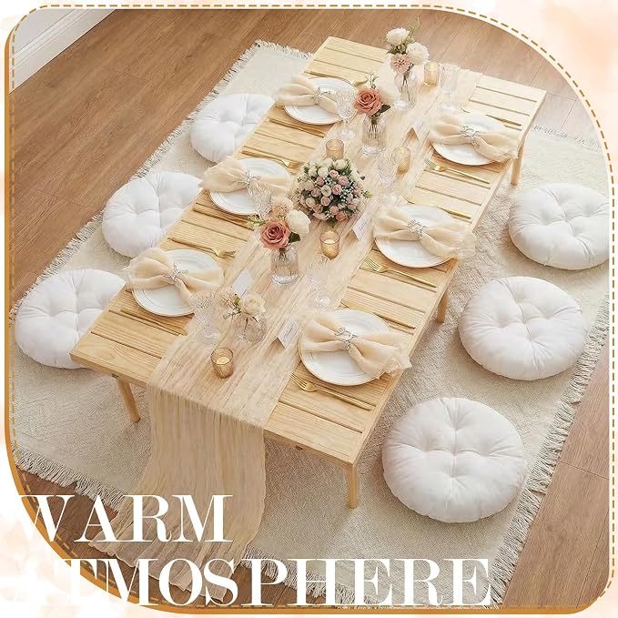 Beeveer Extra Large Outdoor Picnic Blanket with Table Runner Napkins and Floor Pillows Cushions for Picnic Party Camping Wedding Bachelorette Birthday Baby Shower Decor(71x91'',Beige,6 Set)