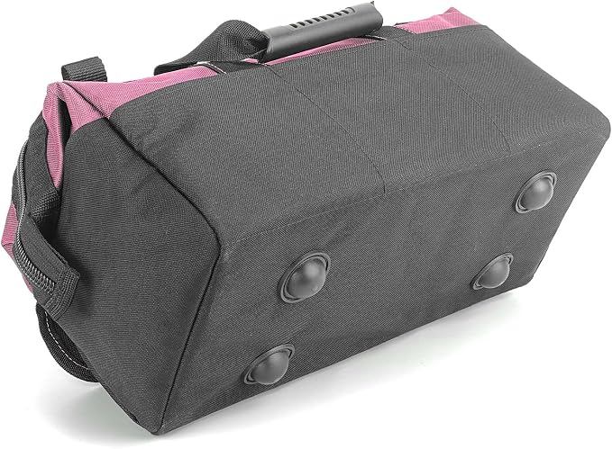 16-inch for women purple tool box Non-slip feet adjustable shoulder strap 14 functional insert pockets,large capacity Men's heavy-duty toolbox,for electricians, carpentry,gardening (Pink)