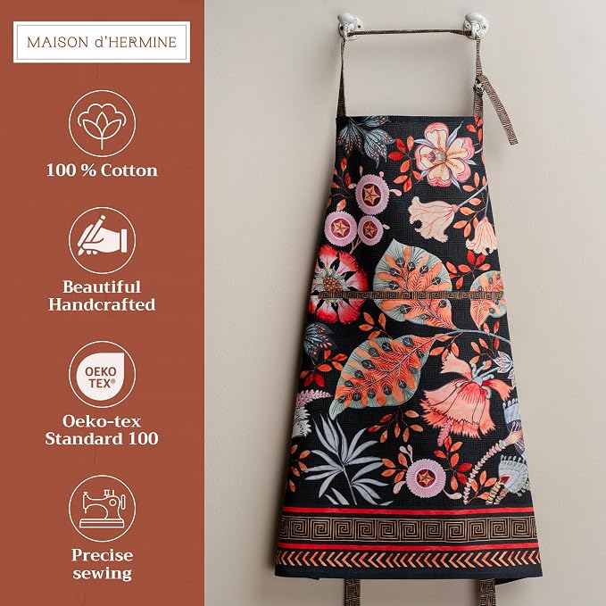 Maison d' Hermine Aprons for women with Pocket 100% Cotton (27.50"x31.50") | Adjustable Neck Strap & long ties Apron Men Chef Wedding Cooking Gardening Server Maid
