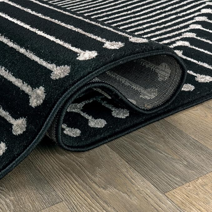 Rugshop Contemporary Bohemian Stripe Runner Rug 2'3" x 12' Black | Jute Backing, Soft Medium Pile, Stain Resistant, No Shedding, Hallway, Kitchen, Entryway, Foyer, Staircase, Corridor