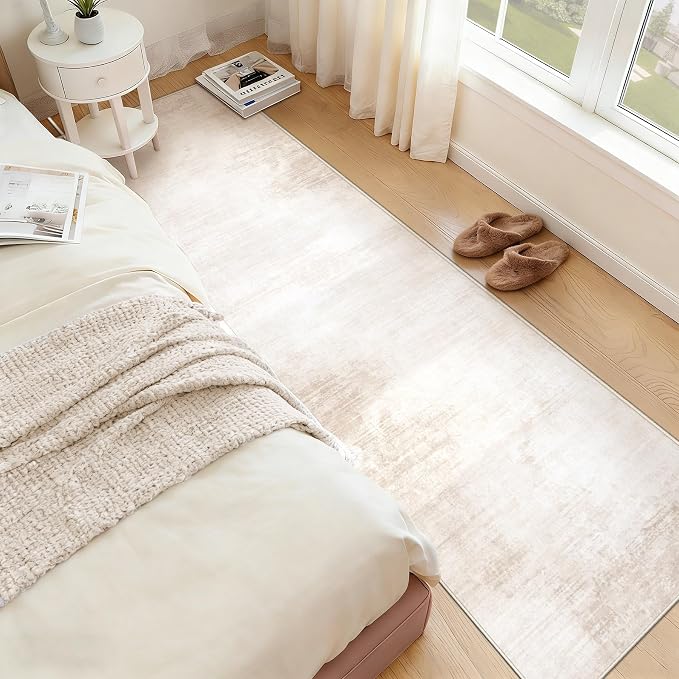 2x8 Runner Rug Washable Hallway Rugs: Modern Abstract Kitchen Rug Soft Non Slip Neutral Long Runners Stain Resistant Indoor Carpet for Entryway Bedroom Laundry Home(Beige,2'x8')
