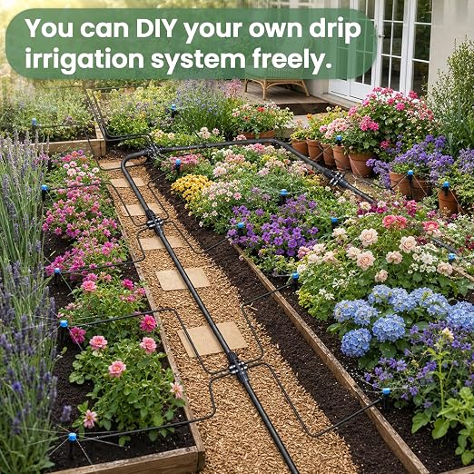 240FT Drip Irrigation System Kits, Quick-Connect Garden Watering System for Raised Bed, Potted Plants, Lawn, Greenhouse with 1/2 inch Hose 1/4 inch Tubing and Accessories