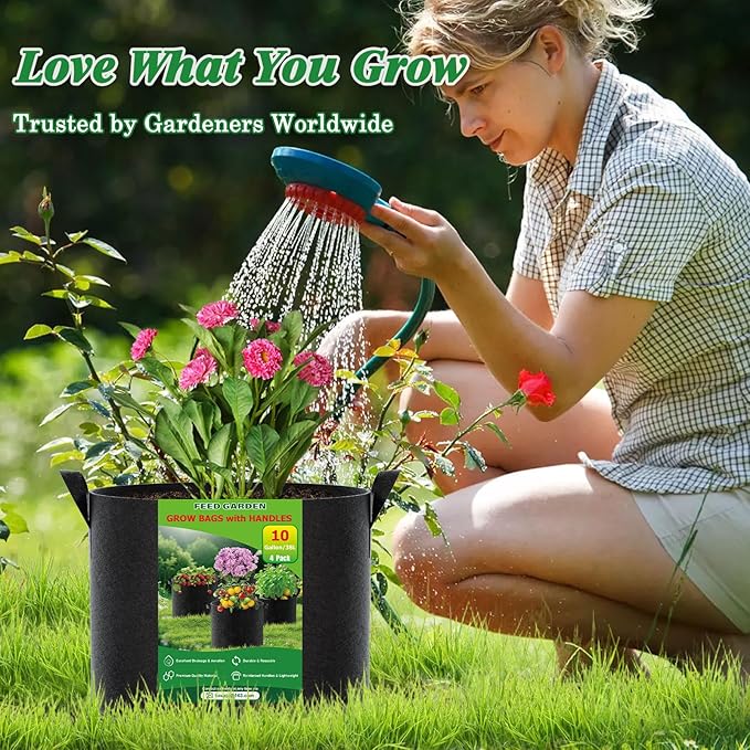 FEED GARDEN 20 Gallon Grow Bags 8 Pack – Heavy Duty 300G Thick Fabric Plant Pots with Reinforced Handles, Breathable Drainage Planters for Tomatoes, Potatoes & Large Vegetables Indoor Outdoor
