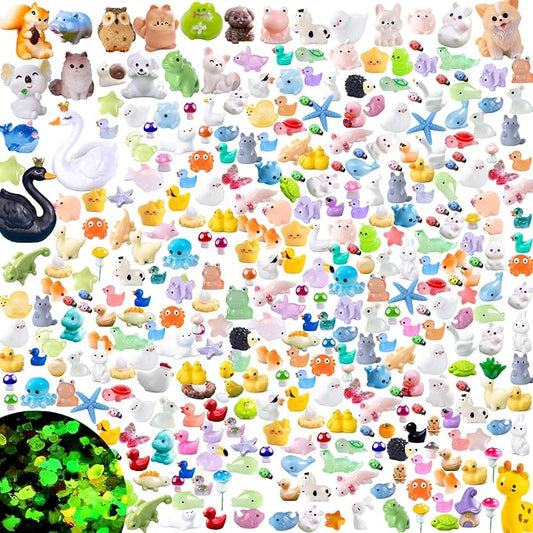 300 Pcs Mini Resin Animals Figurines, Mixed Tiny Resin Figures Bulk for Easter Egg Fillers Stuffers Fairy Garden Accessories Miniature Dollhouse Decorations DIY Slime Charms for Crafts Party Favors