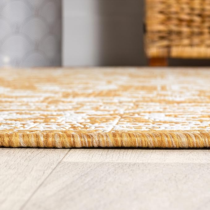 JONATHAN Y Medallion Weave Indoor Outdoor Area Rug 3X5 Yellow/Cream, Sinjuri Textured for Backyard, Patio, Porch, Easy-Cleaning, High Traffic, Pet-Friendly, Non-Shedding (SMB101I-3)