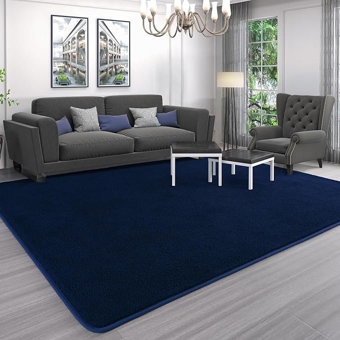 AROGAN 4x6 Area Rugs for Living Room Non Slip Dorm Bedroom Rug, Navy Blue | Modern Area Rugs with Soft Memory Foam, Minimalist Washable Indoor Floor Carpet for Dining Room Office Kids Playroom Decor