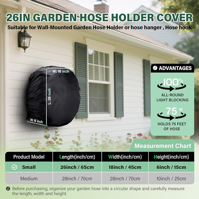 Wall-Mounted Hose Holder Cover - Fits Standard 5/8" Hoses (0-75 ft), Extends Hose & Hook Lifespan - Weatherproof Protection Against Rain, Sun & Snow - Black Cover Only