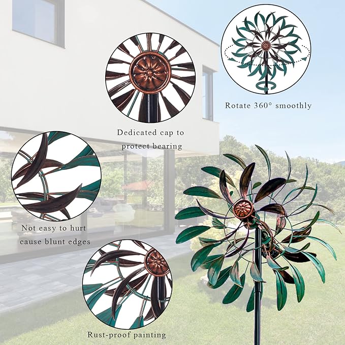Stargarden Metal Wind Spinner,Two-Way Wind Sculptures,360 Degrees Kinetic Wind Spinners for Yard and Garden | 360 Degrees Kinetic Wind Spinners for Yard and Garden