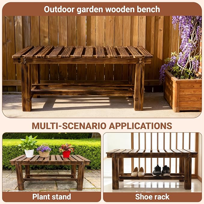 47.2" Outdoor Garden Bench, Weatherproof 2-Person Backless Wooden Bench with Mortise-Tenon Structure – for Garden, Lawn, Porch, Backyard （Brown