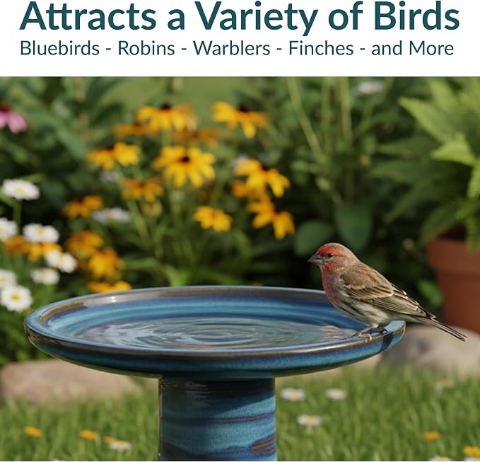 Sunnydaze 21" H Ceramic Bird Bath for Outside - Hand-Painted Outdoor Bird Bath Bowl, UV/Frost-Resistant Finish - Galaxy Blue
