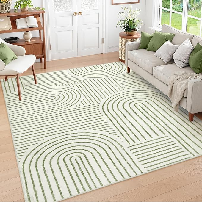 Lahome Abstract 6x9 Area Rugs, Soft Green Boho Rug for Living Room Bedroom | Ultra-Thin Non Slip Rainbow Boho Green Washable Throw Carpet for Dining Room Office Darrell, Green