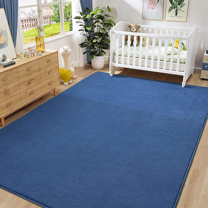 Amearea Large Area Rugs for Bedroom Living Room, 6x9 Blue Memory Foam Rug | Thickened Fluffy Indoor Washable Rugs Non Slip Minimalist Carpet for Boys Girls Dorm Nursery Room Decor