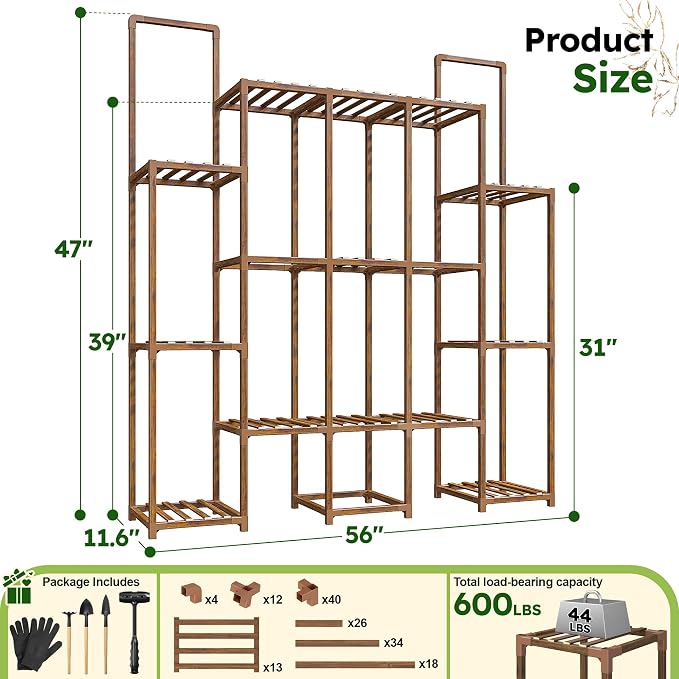 EnHomee 47''H Tall Plant Stand, Indoor Plant Stand with 18-22 Pots, Large Plants Shelves for Living Room, Patio, Balcony, Yard, Garden