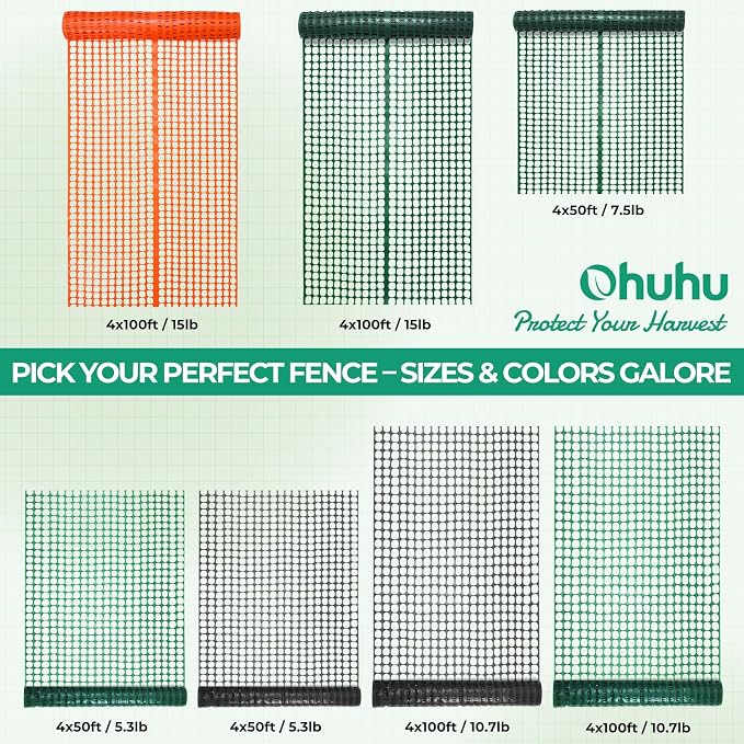 Ohuhu 15LB Heavy Duty Plastic Garden Fence Safety Fence, 4x100 FT Reusable Netting Plastic Mesh Fence Roll, Temporary Fencing for Animal Barrier Pool Fence for Poultry Rabbits Chicken Dogs