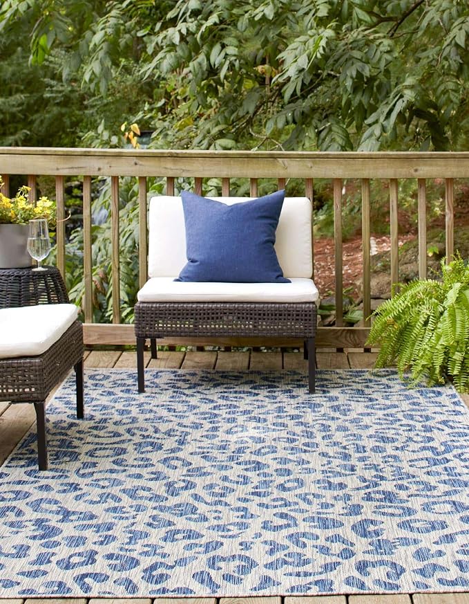 Unique Loom Outdoor Safari Collection Area Rug - Leopard (5' 3" x 7' 1" Rectangle Blue/Gray)