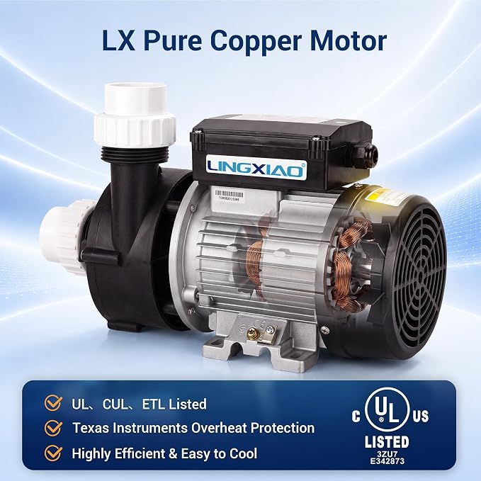 Hot Tub Circulation Pump, 0.35HP, 230V - Model: WTC50M-Long Snout | LX SPA Pump Motor, Low Noise, Easy Installation, 63GPM Compatible with OEM Model, Includes a 1.5-inch Unions.