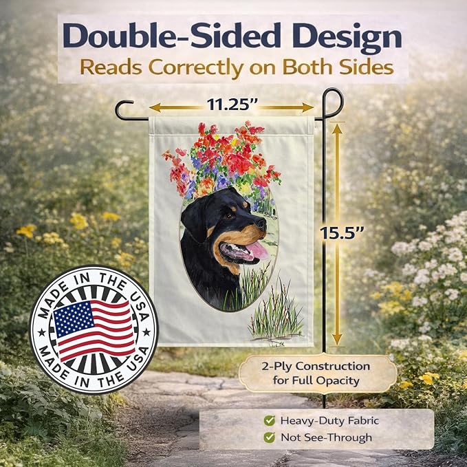 Caroline's Treasures SS8055GF Rottweiler Garden Flag Mailbox Flag Decorative Yard Flag Banner Outside Patio Artwork Yard Flower Beds, Garden Size, Multicolor