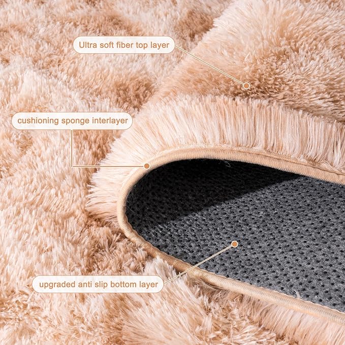 Rugs for Bedroom, Ultra Fluffy Fuzzy Shag 5x7 Area Rug for Living Room, Modern Plush Soft Upgrade Non-Slip Carpet for Kids Girls and Boys, Dorms, Nursery, Home Decor, Tie-Dyed Beige