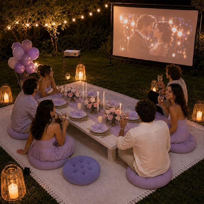 Cinrobiye Boho Picnic Party Set for Outdoor, Aesthetic Picnic Setup with Large Picnic Blanket, Floor Cushions, Table Runner, Napkins, Balloons for Wedding, Bridal Shower, Birthday(Purple)