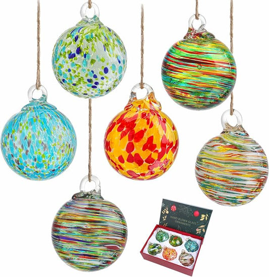 6Pcs Hand Blown Glass Christmas Ornaments Hanging Gazing Ball Witches Ball