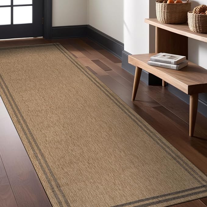 Luul Home Easy Jute Rugs 2x7 Bordered Natural Color Living Room Indoor Outdoor Runner Rug for Patio and Kitchen Rug High Traffic Washable Easy to Clean Solid Boho Woven Design Outside Carpet (2 x 7)