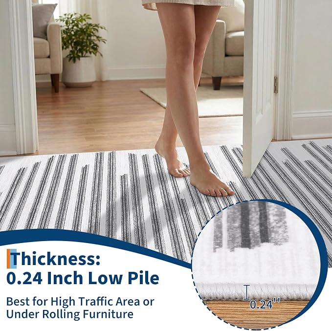 GarveeHome 5x7 Non Slip Striped Area Rug for Living Room Bedroom Classroom | Modern Minimalist Washable Low Pile Indoor Carpet Stain Resustant Rugs for Guest Room Home Office, Black Grey