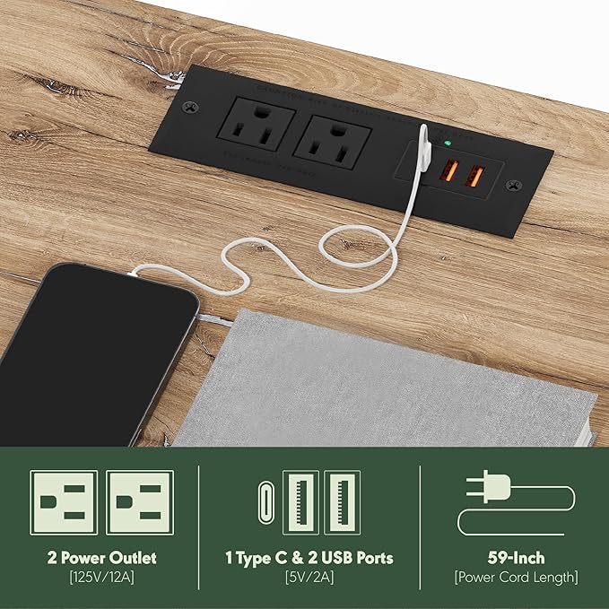 Furinno Just 3-Tier Turn-N-Tube USB and Type-C Charging Port End Table with Open Storage, 11.42 (W) x 8.82 (H) x 6.77 (D) inches, Amber Pine/Black