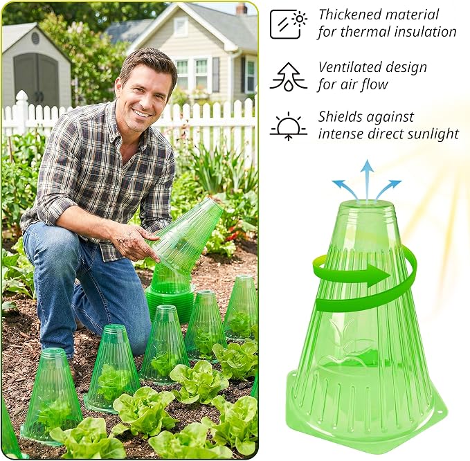 30 Pack Garden Cloches for Plants with 60 Stakes, 9.05" L x 7.8" Reusable Plant Bell Cover, Protection from Freezing Weather, Birds, and Snails for Garden