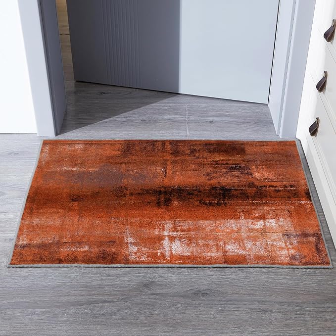 LOKMU Non-Slip Area Rugs Burnt Orange Abstract Paint Art Home Decor Rugs Carpet for Classroom Living Room Bedroom Dining Kindergarten Room 2'x3'