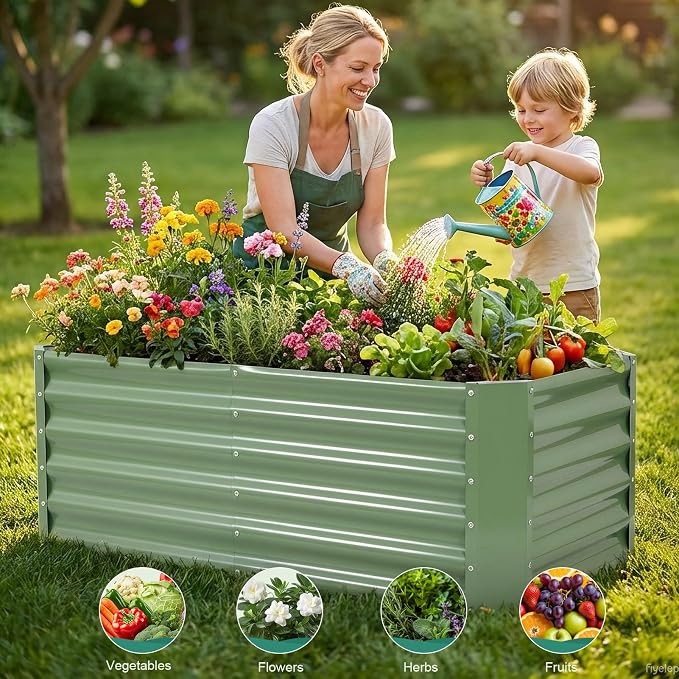 Galvanized Raised Garden Bed - 4x2x1.4ft (2Packs) Metal Garden Planter Box Outdoor | Steel Raised Bed Kit with Bracing Rods, Gloves for Gardening Vegetables Fruits and Flowers
