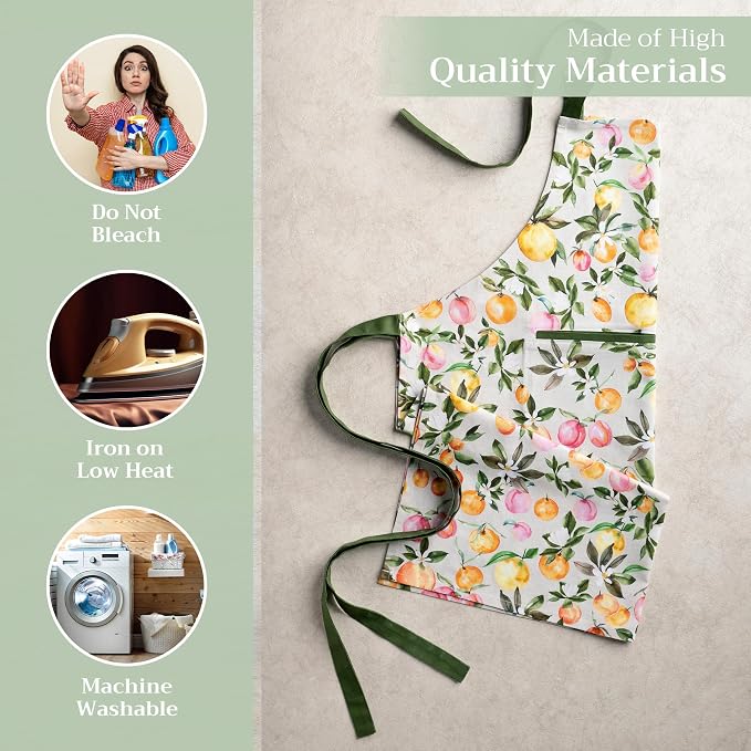 Maison d' Hermine Aprons for women with Pocket 100% Cotton (27.50"x31.50") | Adjustable Neck Strap & long ties Apron Men Chef Wedding Cooking Gardening Server Maid