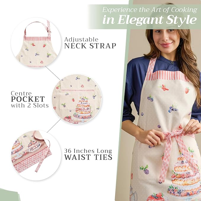Maison d' Hermine Aprons for women with Pocket 100% Cotton (27.50"x31.50") | Adjustable Neck Strap & long ties Apron Men Chef Wedding Cooking Gardening Server Maid