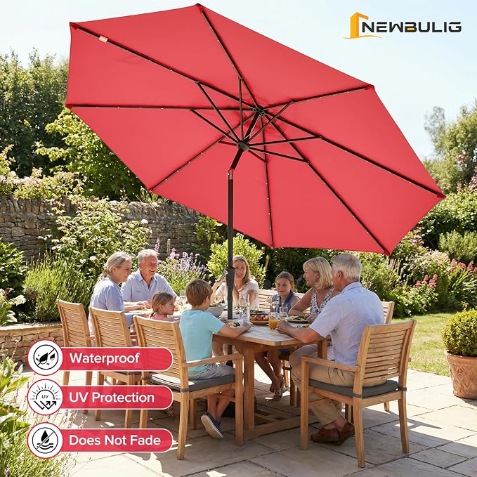 NEWBULIG 10FT Patio Umbrella, Offset Cantilever Outdoor Patio Table Umbrella, UV Protection, Fade Resistant Fabric, Easy Tilt Adjustment for Pool, Deck, Garden, Backyard, Red