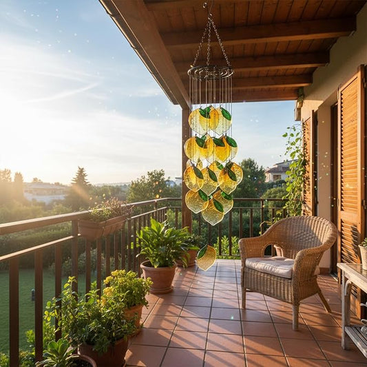 Small Sea Glass Wind Chimes for Outside, Lemon Windchimes Outdoors Unique, Sea Glass Art Wind Chimes Outdoor Gifts for Women, Hanging Outdoor Garden Decor