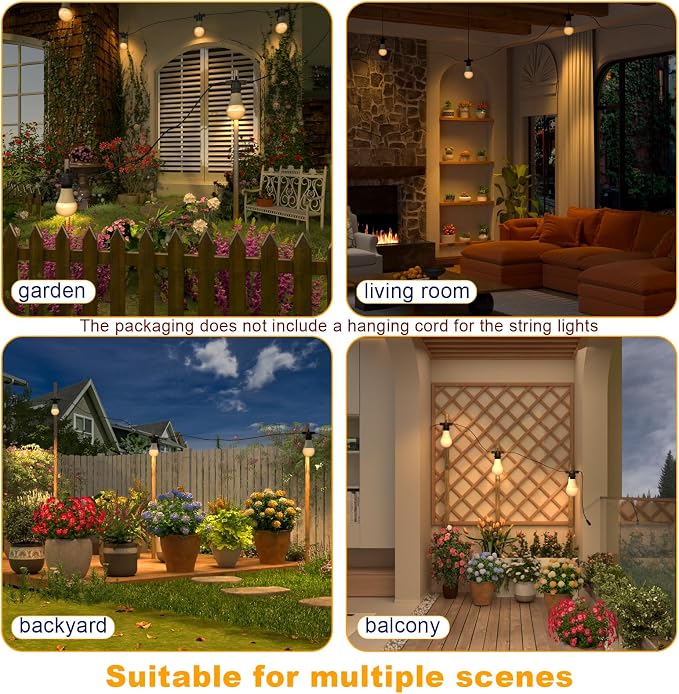 LED Grow Light Bulbs with E26 Base, 45W Durable 12 ft String Grow Lights, Waterproof Hanging Full Spectrum A25 Plant Lighting for Seeds, Flowers, Succulents, Indoor & Outdoor Use (3 Lights)
