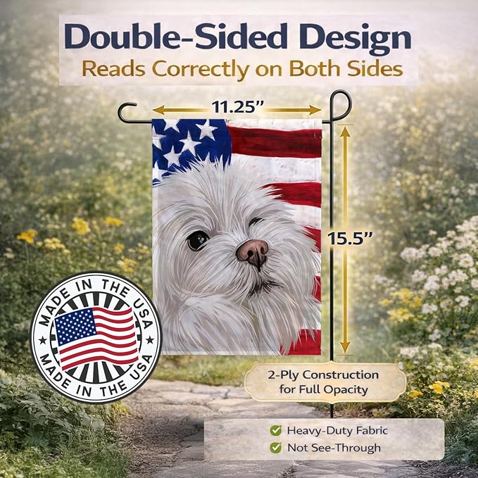 Caroline's Treasures CK6612GF Maltese American Flag Garden Flag Mailbox Flag Decorative Yard Flag Banner Outside Patio Artwork Yard Flower Beds, Garden Size, Multicolor