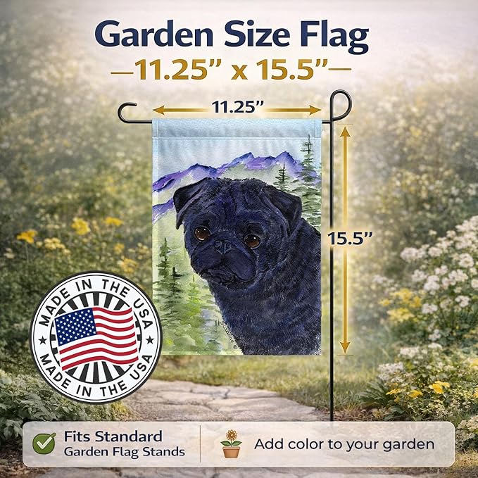 Caroline's Treasures SS8420GF Pug Garden Flag Mailbox Flag Decorative Yard Flag Banner Outside Patio Artwork Yard Flower Beds, Garden Size, Multicolor