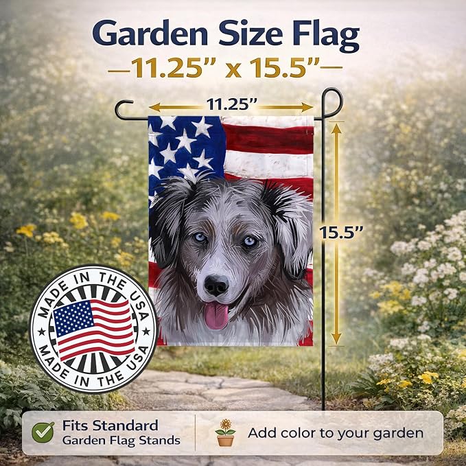 Caroline's Treasures CK6615GF Miniature American Shepherd American Flag Garden Flag Mailbox Flag Decorative Yard Flag Banner Outside Patio Artwork Yard Flower Beds, Garden Size, Multicolor
