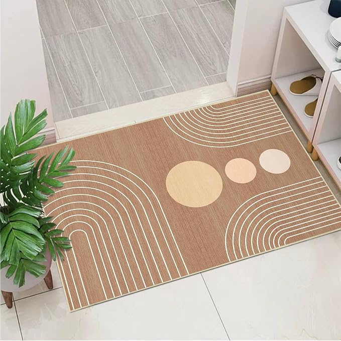 Boho 2x3 Rug for Entryway Modern Geometric Abstract Area Rug Brown Mid Century Modern Machine Washable Door Mat Contemporary Non-Slip Printed Low-Pile Floor Carpet Kitchen Bathroom Laundry Brown
