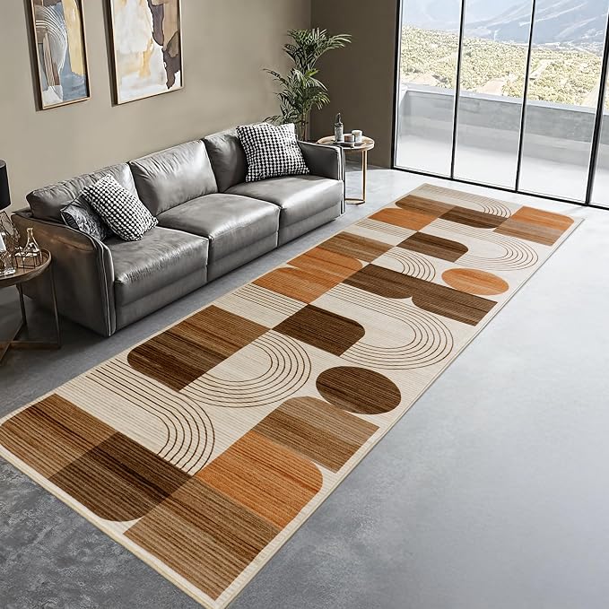 Soft Modern Geometric Abstract Machine Washable 2.7x8 Runner Rug | Orange Rugs for Bedroom Living Room, Non-Shedding Faux Wool Indoor Throw Floor Carpet for Office Entryway Dining Room Decor