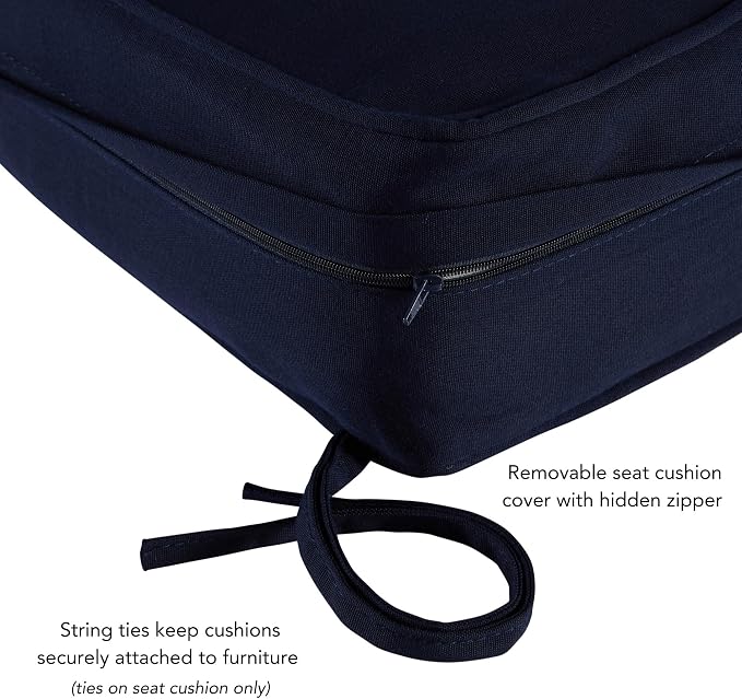 Sunbrella Deep Seat Cushion Set – Seat & Back Cushions for Patio Chairs, Sofas & Loveseats – Fade Resistant Outdoor Fabric, Ties, Zippered Cover, Cord Trim, Canvas Navy